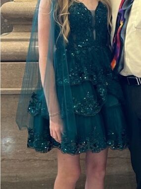 Girls Teal Embellished Layered Party Dress